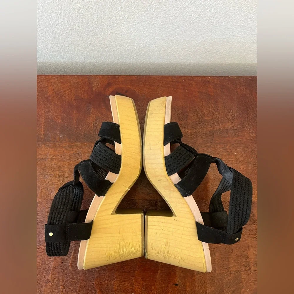 Dr. Scholl's Faux Wood Black Chunky Platform Heeled Blossom Boho Sandal Sz 11